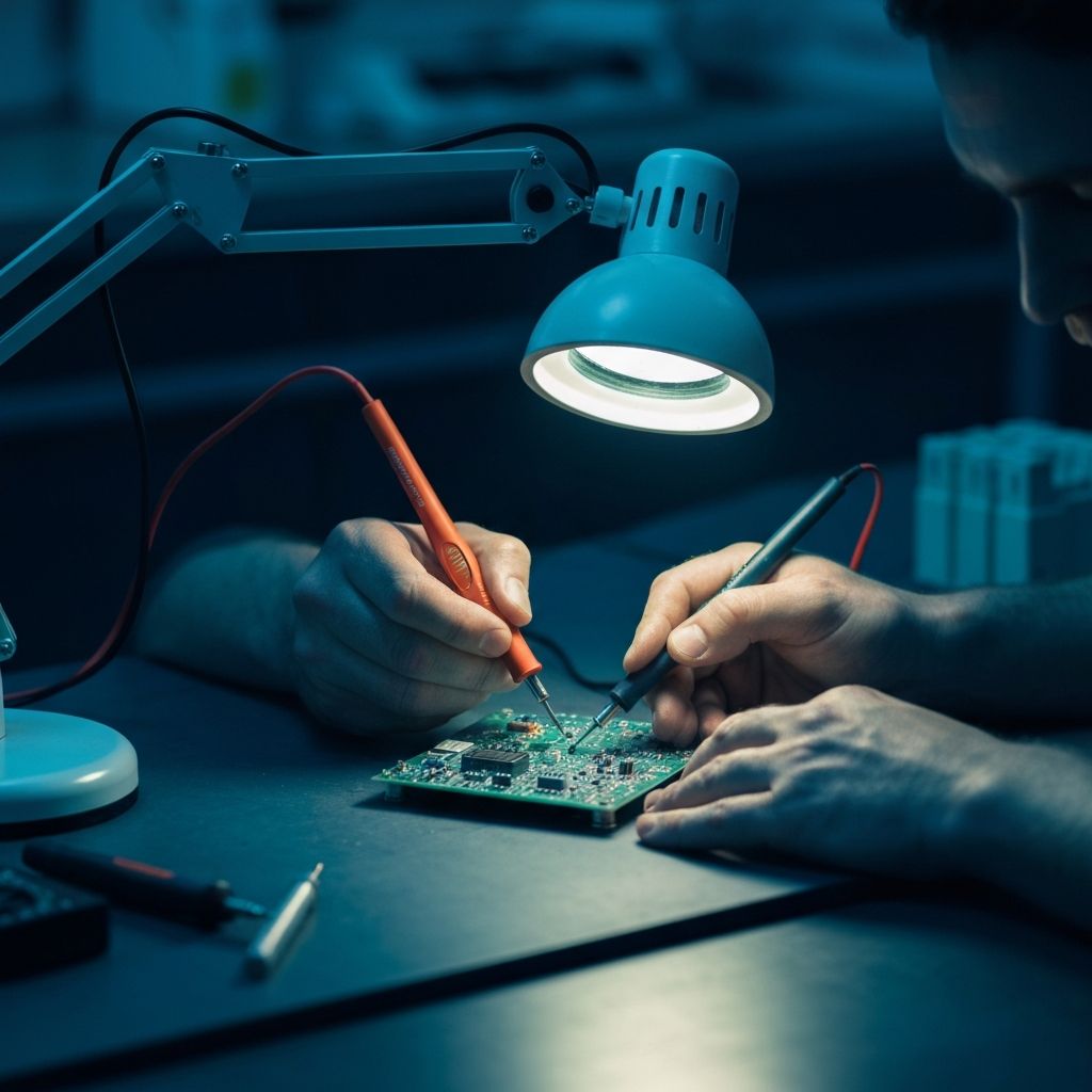 Marin elektronik kart üzerinde hassas lehim işlemi yapan usta